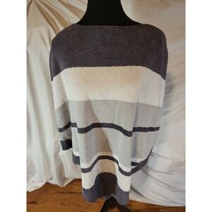 Barefoot Dreams CozyChic Ultra Lite Gray Stripe Ocean Breeze Poncho OSFM